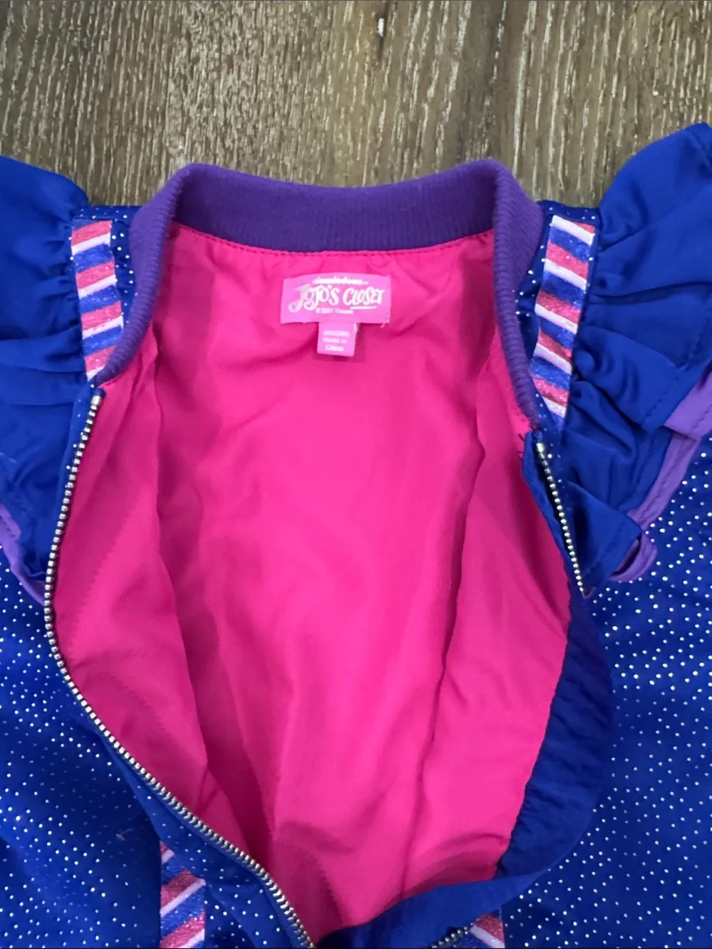 JoJo Siwa Girls Shiny Blue and Purple Zip Jacket with Pink Trim